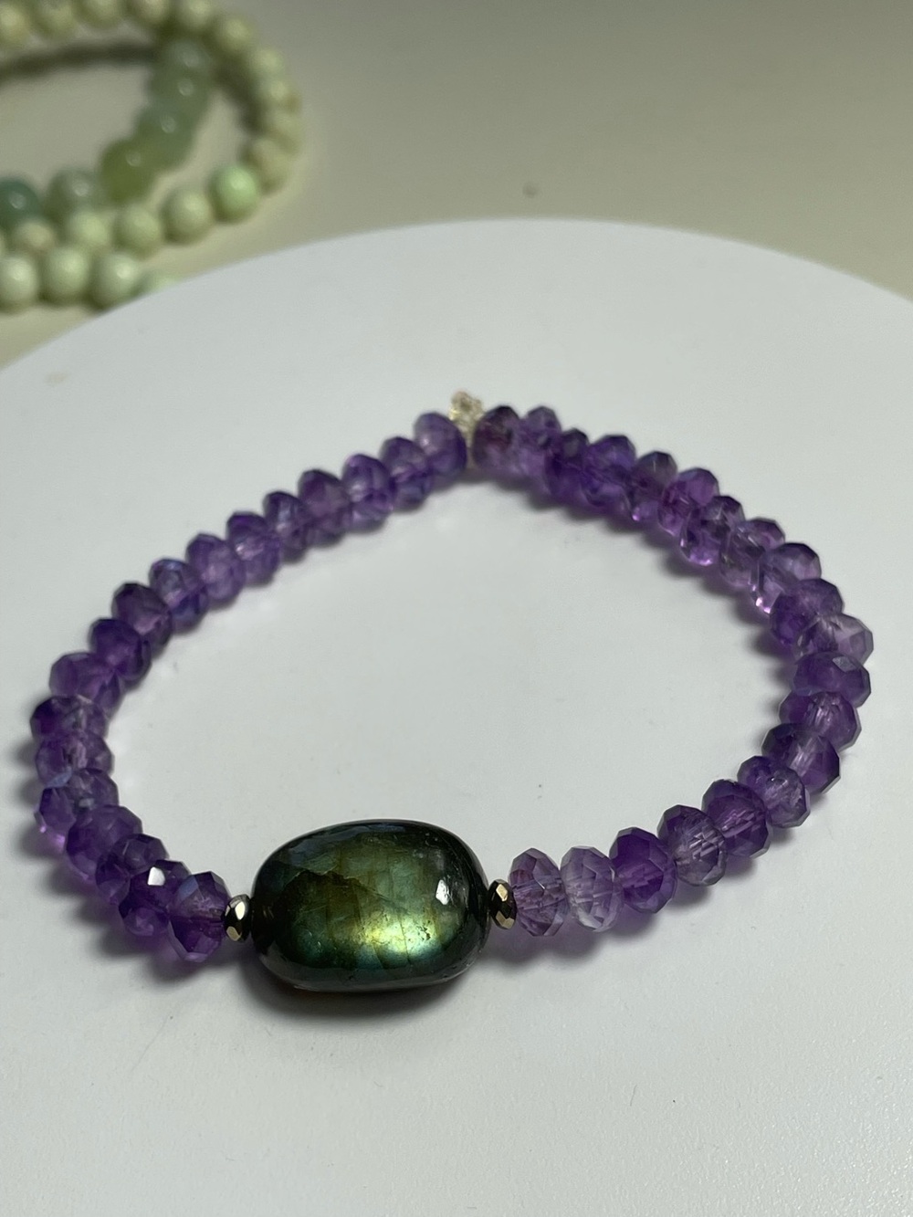 Spiritual, Amethyst with Labradorite Nugget Stretch Bracelet.